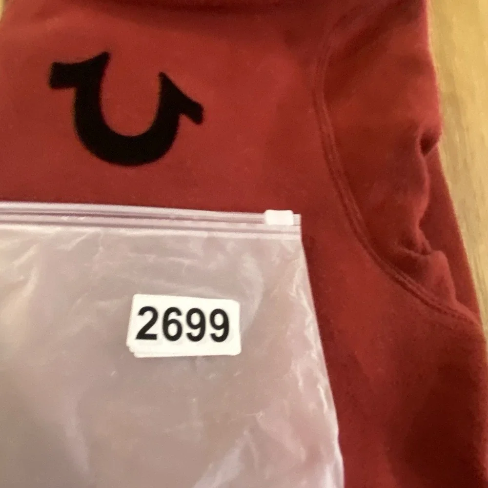 True Religion Men's Logo Zip up Hoodie, Graphic Print Size M, Color Red Dahlia *